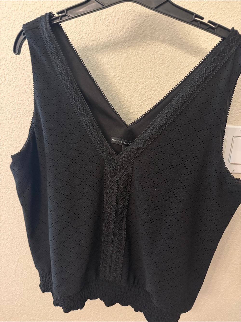 White House Black Market Black Eyelet V-Neck Tank